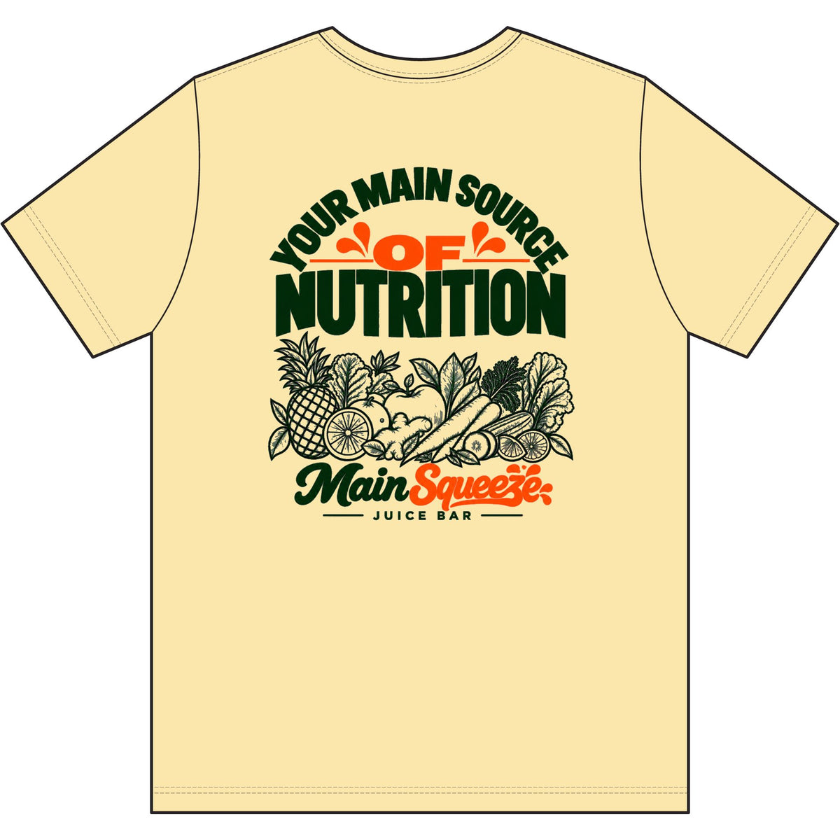 Main Squeeze Juice Bar T‑Shirt — "Your Main Source of Nutrition" Vintage Fruit Graphic