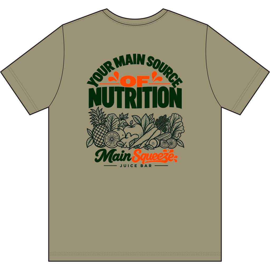 Main Squeeze Juice Bar T‑Shirt — "Your Main Source of Nutrition" Vintage Fruit Graphic