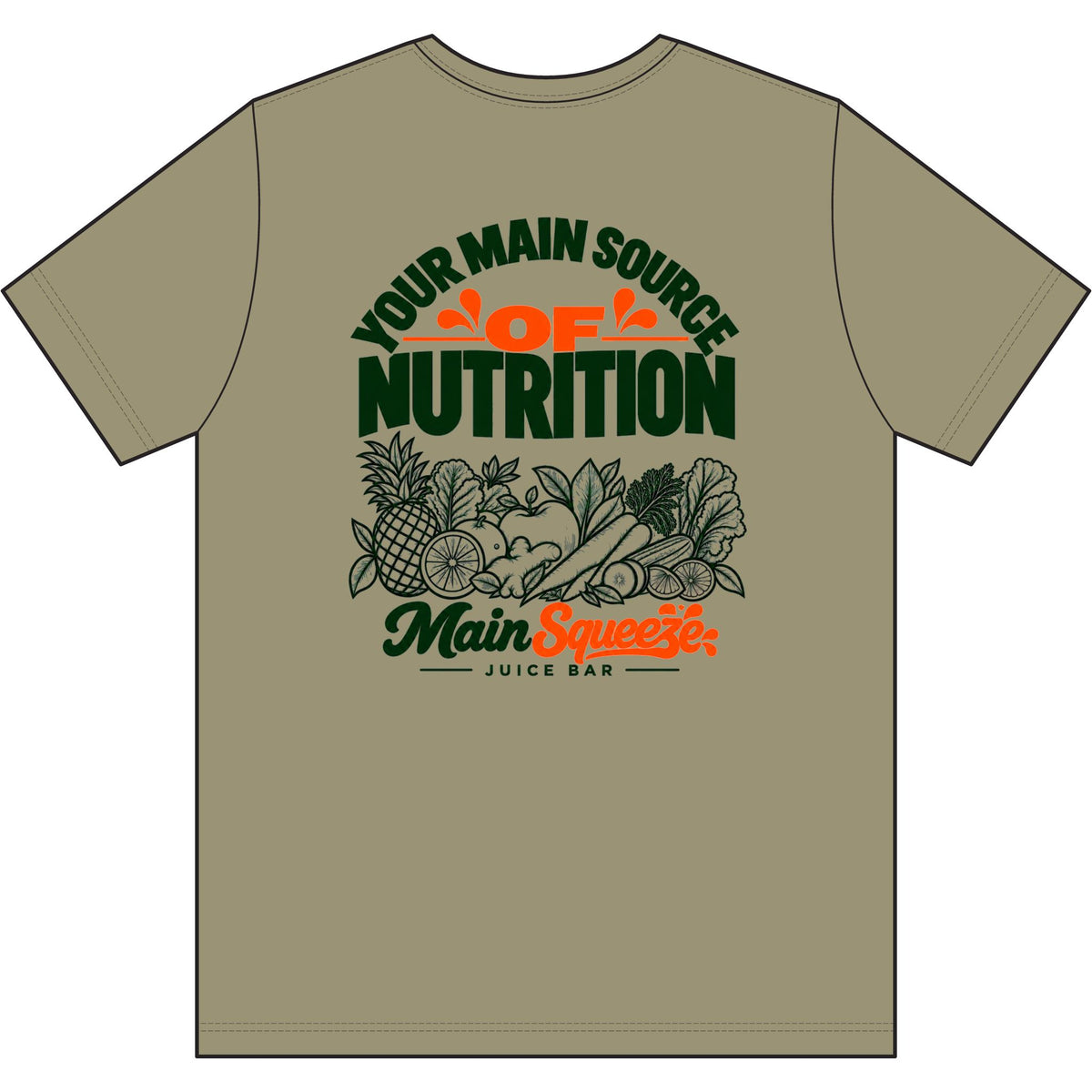 Main Squeeze Juice Bar T‑Shirt — "Your Main Source of Nutrition" Vintage Fruit Graphic