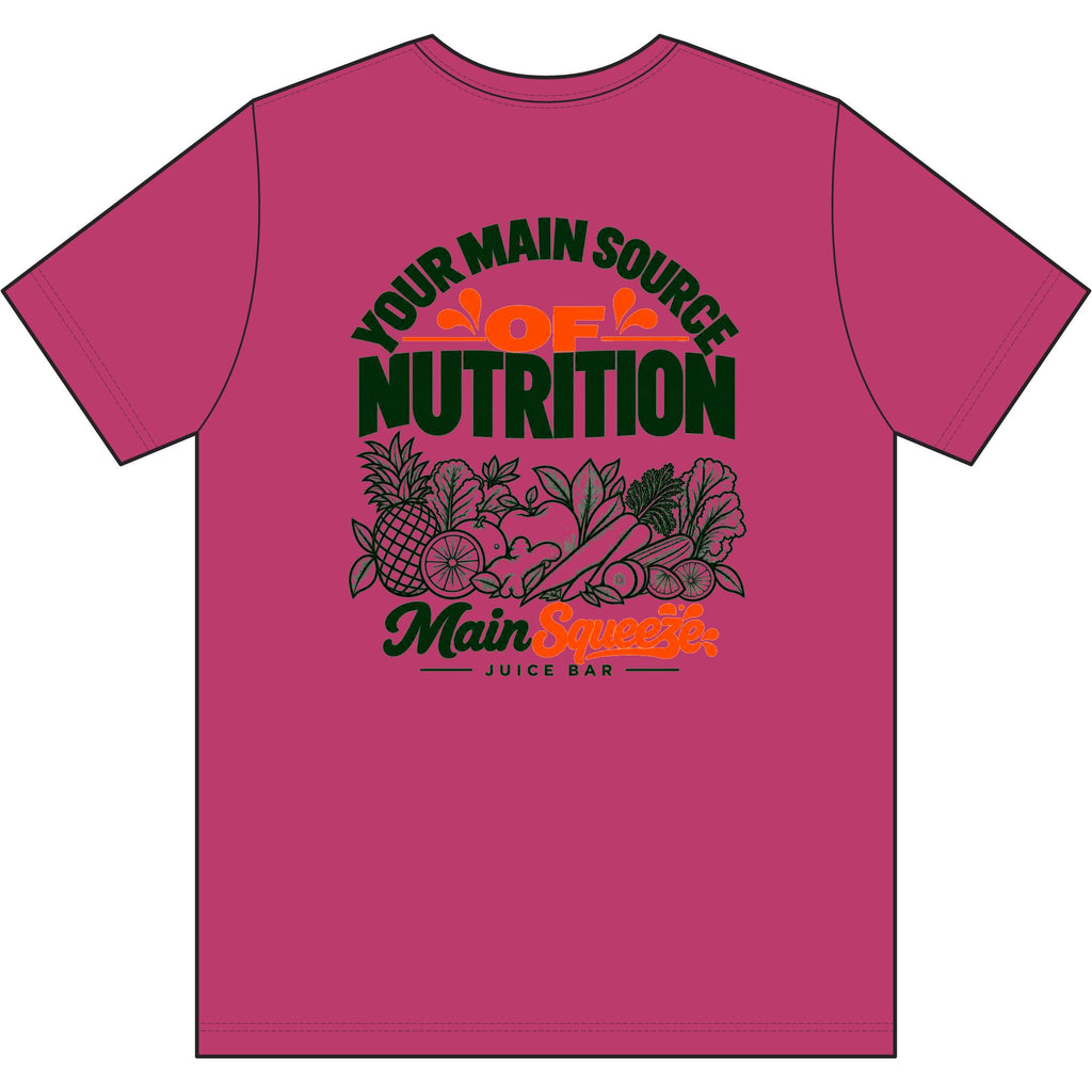 Main Squeeze Juice Bar T‑Shirt — "Your Main Source of Nutrition" Vintage Fruit Graphic