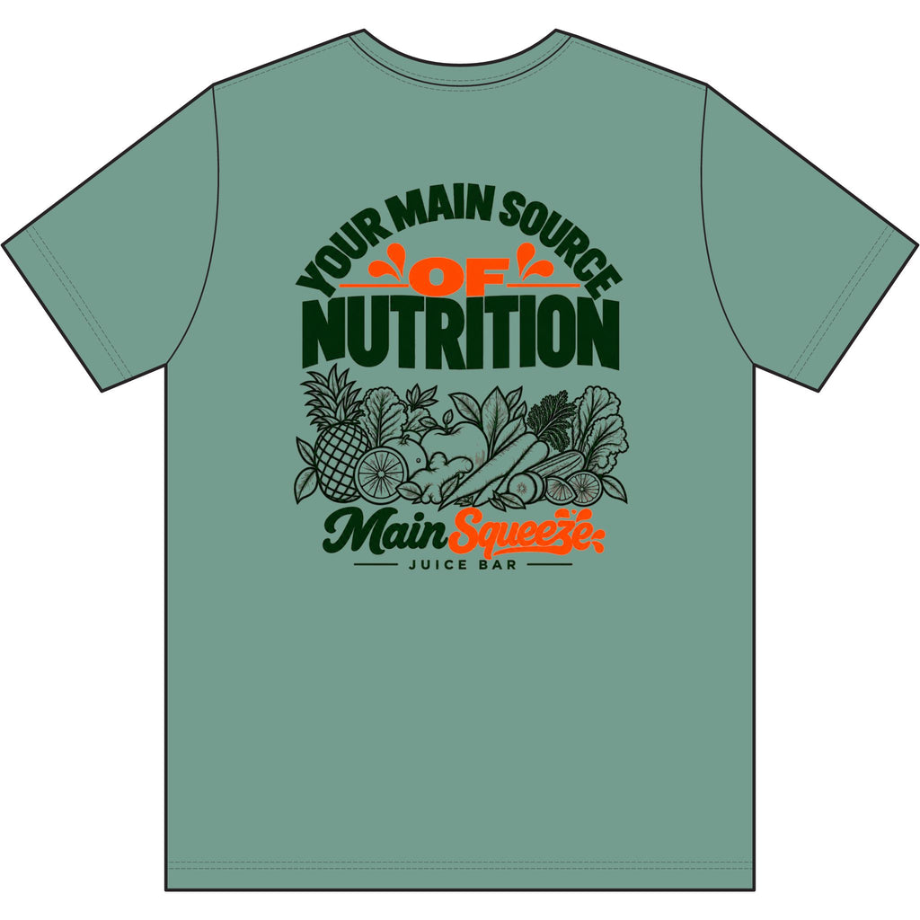 Main Squeeze Juice Bar T‑Shirt — "Your Main Source of Nutrition" Vintage Fruit Graphic