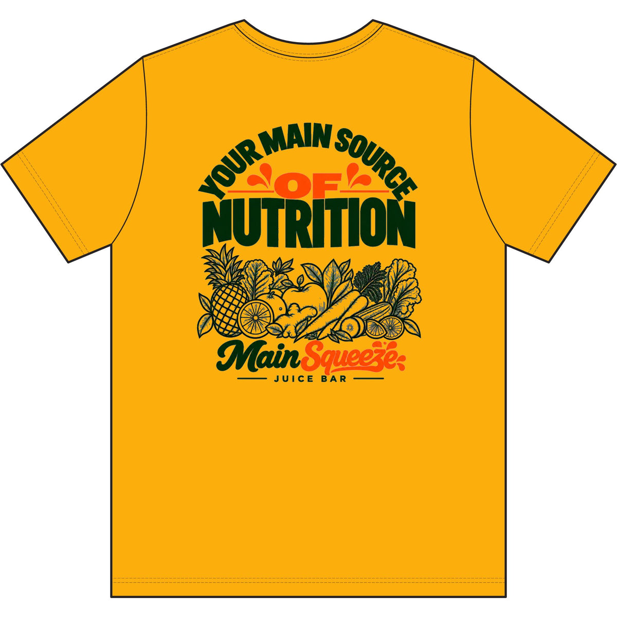 Main Squeeze Juice Bar T‑Shirt — "Your Main Source of Nutrition" Vintage Fruit Graphic