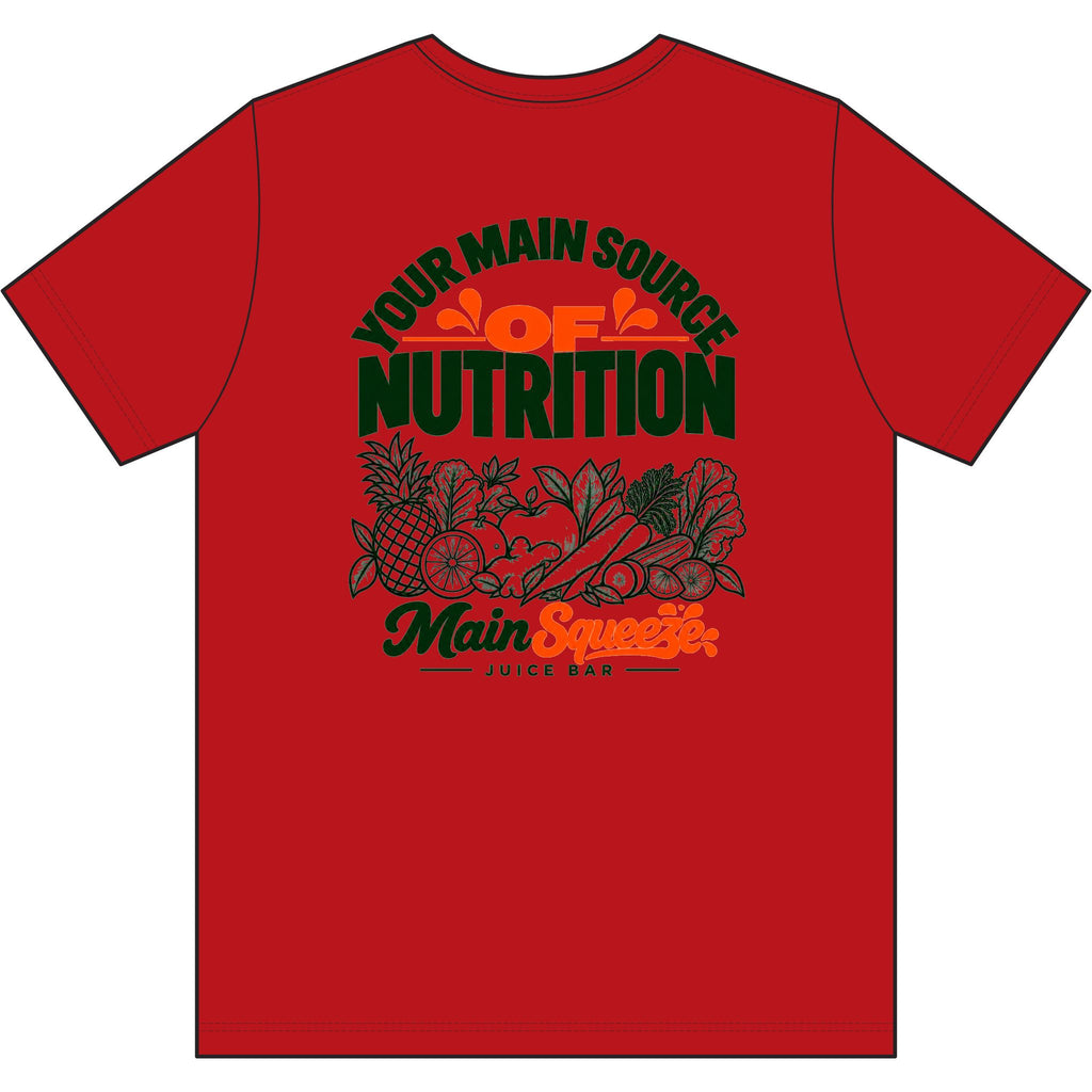Main Squeeze Juice Bar T‑Shirt — "Your Main Source of Nutrition" Vintage Fruit Graphic