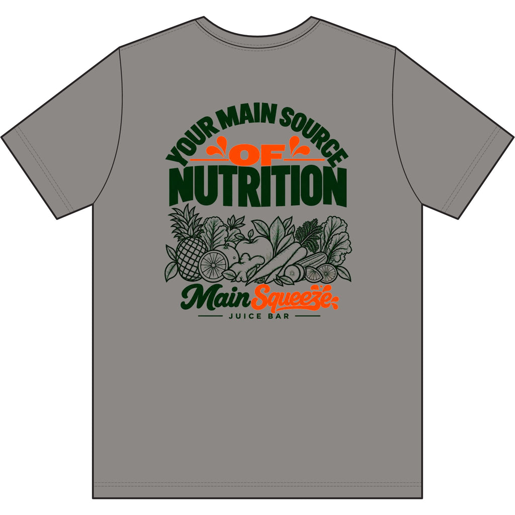 Main Squeeze Juice Bar T‑Shirt — "Your Main Source of Nutrition" Vintage Fruit Graphic